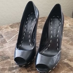 Black peep toe platform heels